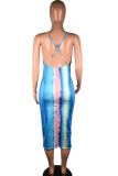 Light Purple Milk. Fashion Street Light Blue Light Purple Off The Shoulder Sleeveless Halter Neck Step Skirt Mid-Calf Print backless Tie and dye Dresses