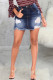 Dark Blue Fashion Casual Solid Ripped High Waist Regular Denim Skirts