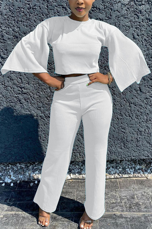 White Fashion adult Ma'am OL Solid Two Piece Suits Straight Three Quarter Two Pieces
