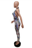 Colour Sexy Casual Print Backless Halter Skinny Jumpsuits