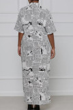 Yellow Casual Print Patchwork Turndown Collar Shirt Dress Dresses