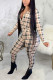 Yellow Sexy Plaid Patch V Neck Regular Jumpsuits