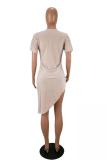 Light Blue Casual Sexy Fashion Cap Sleeve Short Sleeves O neck Asymmetrical skirt Draped Patchwork So