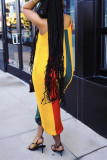 Yellow Sexy Casual Striped Print Backless V Neck Regular Jumpsuits