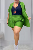 Green Casual Solid Patchwork Halter Plus Size Two Pieces