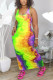 Yellow Fashion Sexy Print Plus Size Sleeveless Dress