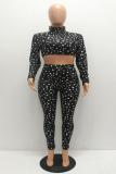 Black Milk Silk Street Print Dot pencil Long Sleeve Two-piece Pants Set