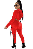 Red Casual Solid Patchwork Two Piece Suits pencil Long Sleeve