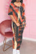 Black and red Fashion Casual adult Patchwork Print Tie Dye Two Piece Suits pencil Short Sleeve Two Pieces