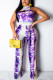 purple Fashion Sexy Print Tie-dyed Backless Sleeveless O Neck Jumpsuits