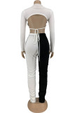 White Sportswear Solid Patchwork Backless O Neck Long Sleeve Two Pieces