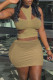 Khaki Fashion Sexy Solid Hollowed Out O Neck Sleeveless Three-piece Set