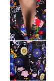 Black venetian Casual Patchwork Print Two Piece Suits Straight Long Sleeve Two-piece Pants Set
