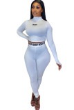 White Fashion Sexy adult Ma'am Letter Print Two Piece Suits pencil Long Sleeve Two Pieces