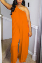 Orange Fashion Sexy Patchwork Solid Sleeveless one shoulder collar Jumpsuits