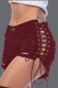 Burgundy Sexy Patchwork Frenulum Skinny Mid Waist Pencil Solid Color Bottoms