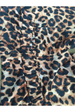 Leopard print Casual Patchwork Leopard Print Two Piece Suits pencil Long Sleeve 