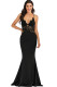Black Sexy Spaghetti Strap Sleeveless Slip Step Skirt Floor-Length lace Solid Club Dresses