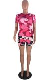 Pink Fashion Casual Slim fit Print Two Piece Suits Character Regular Short Sleeve Two-Piece Sh