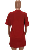 Red Sexy Fashion Cap Sleeve Short Sleeves O neck Straight skirt Print Print Dresses
