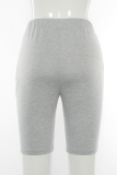 Grey Casual Solid Fold Regular Mid Waist Straight Solid Color Bottoms