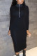 Black Fashion Sexy Adult Solid Patchwork O Neck Long Sleeve Mid Calf Long Sleeve Dress Dresses