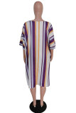 Hide Blue Fashion Casual adult Striped Patchwork Print ruffle Two Piece Suits Straight Half Sleeve Two Pieces
