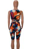 Multi-color Casual Fashion crop top Two Piece Suits Tie Dye Regular Two-Piece Short Set
