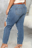 Blue Sexy Denim Solid Ripped Plus Size 