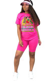 Fluorescent green Fashion Casual adult Letter Patchwork Print Two Piece Suits Straight Short Sleeve Two Pieces