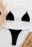 Black Fashion Sexy Patchwork Backless Strap Design Swimwears