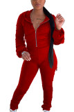 Red Sexy Twilled Satin Solid Fold Hooded Collar Long Sleeve Regular Sleeve Short Two Pieces