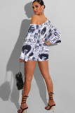 White Celebrities Fashion adult Two Piece Suits Patchwork Letter Print pencil Half Sleeve