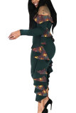 Red Sexy Fashion Off The Shoulder Long Sleeves One word collar A-Line Ankle-Length Patchwork 