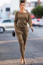 Khaki Casual Fashion Slim fit Solid Two Piece Suits Patchwork pencil Long Sleeve