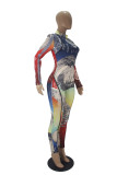 Colour Sexy Print O Neck Skinny Jumpsuits