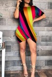 Colour Fashion Casual Print Asymmetrical O Neck Short Sleeve Dress