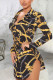 Multicolor Sexy Print Patchwork Turndown Collar Pencil Skirt Dresses