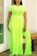 Fluorescent green Casual England Solid Fluorescent Loose Short Sleeve Two Pieces