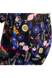 Black venetian Casual Patchwork Print Two Piece Suits Straight Long Sleeve Two-piece Pants Set