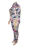 Multicolor Casual Print Turndown Collar Plus Size 