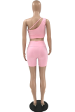 Mint green Sexy Solid Patchwork One Shoulder Sleeveless Two Pieces