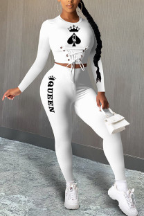White Fashion Casual adult Ma'am Patchwork Print Two Piece Suits pencil Long Sleeve Two Pieces