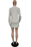 White Sexy Graffiti O Neck Long Sleeve Long Sleeve Dress Dresses