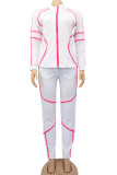 White Fashion Active adult Ma'am Patchwork Solid Two Piece Suits pencil Long Sleeve Two Pieces