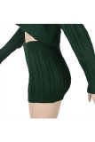 Green Wool Europe and America Solid Two Piece Suits pencil Long Sleeve Two-Piece Short Set