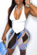 White Fashion Sexy Print Backless Strap Design Halter Sleeveless Two Pieces