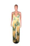 Yellow Fashion Backless bandage Sleeveless V Neck Jumpsuits