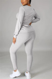 Red Casual Solid Basic O Neck Long Sleeve Two Pieces