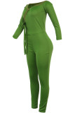 Light Gray Sexy Solid bandage Patchwork Long Sleeve V Neck Jumpsuits